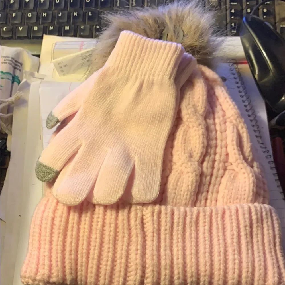 Cozy Pink Knit Hat and Glove Set